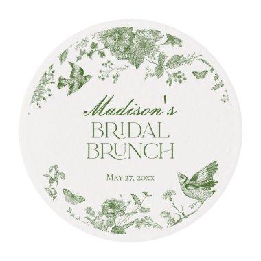 Green Toile De Jouy Vintage Floral Bridal Brunch Edible Frosting Rounds