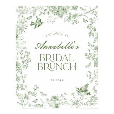 Green Toile Jouy Floral Bridal Brunch Welcome Sign