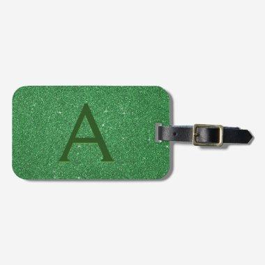 Green Travel Sparkle Glitter Monogram Name Luggage Tag