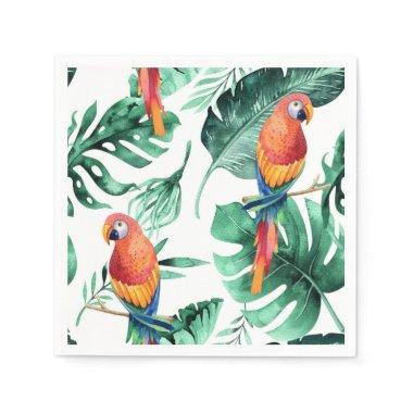 Green Tropical Leaves & Birds Summer Party Napkins