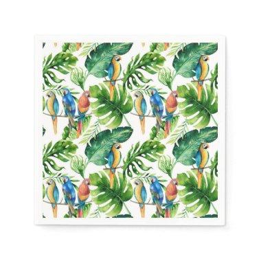 Green Tropical Leaves & Birds Summer Party Paper Napkins