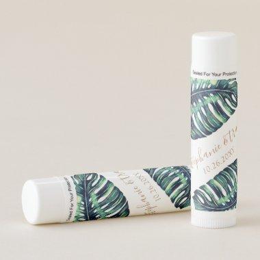 Green Tropical Palm Monstera Leaf Thank You Favor Lip Balm