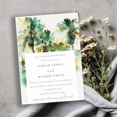 Green Tropical Watercolor Palm Tree Couples Shower Invitations