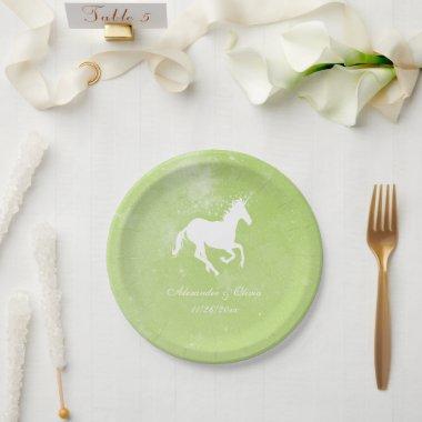 Green Unicorn Wedding Paper Plate