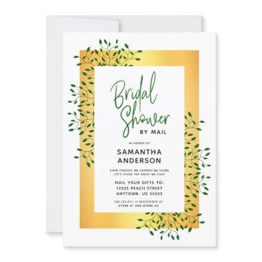 Green Vines Gold Script Bridal Shower Invitations