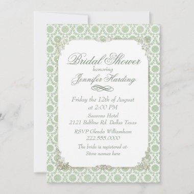 Green Vintage Shabby Bridal Tea Party Invitations