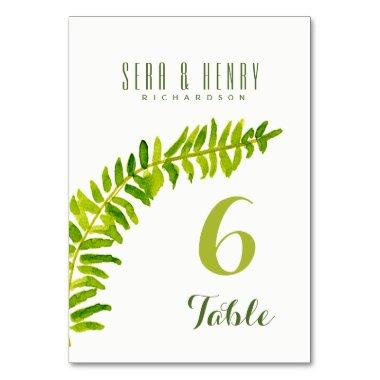 GREEN WATERCOLOR FERN FOLIAGE TABLE CARD