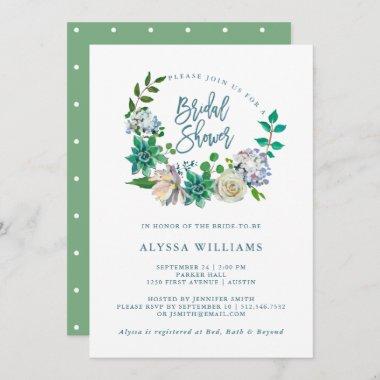 Green Watercolor Floral Succulent | Bridal Shower Invitations