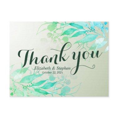 Green Watercolor Leaf Botanical Wedding Thank You Post