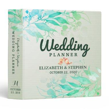 Green Watercolor Leaves Botanical Wedding Planner 3 Ring Binder