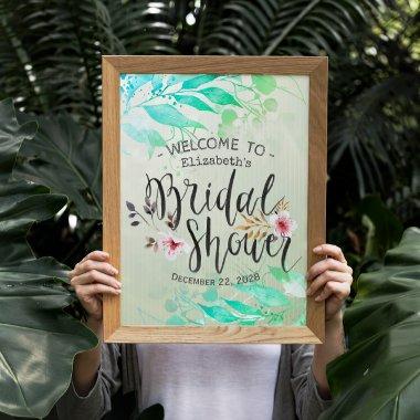 Green Watercolor Leaves Chic  Welcome Poster