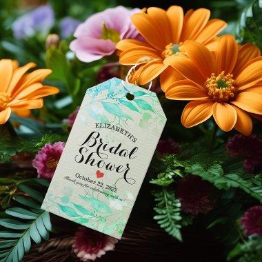 Green Watercolor Leaves Flower Chic  Gift Tags