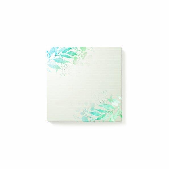 Green Watercolor Leaves Flowers Botanical Wedding Post-it Notes