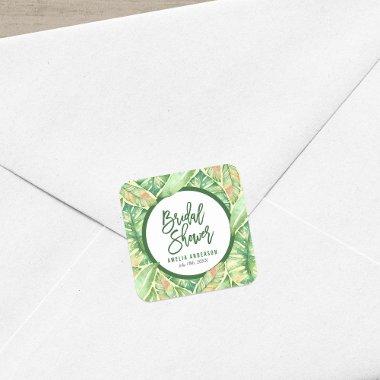 Green Watercolor Leaves Tropical  Square Sticker