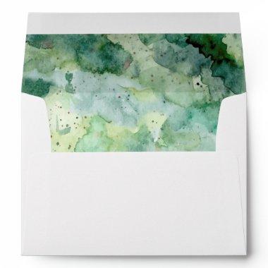 Green Watercolor Lined Envelope