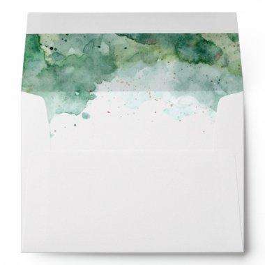 Green Watercolor Lined Envelope