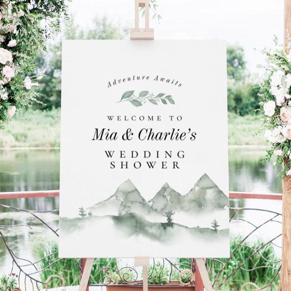 Green Watercolor Mountain Couples Shower Welcome Foam Board