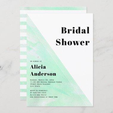 Green watercolor stripes bridal shower wedding Invitations