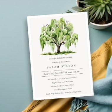 Green Watercolor Willow Tree  Invite