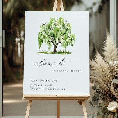 Green Watercolor Willow Tree Bridal Shower Welcome Foam Board