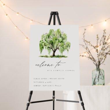 Green Watercolor Willow Tree Couple Shower Welcome Foam Board