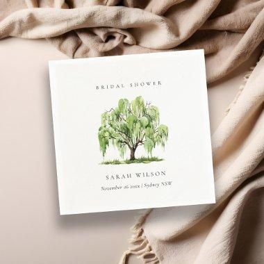Green Watercolor Willow Tree Farm  Napkins
