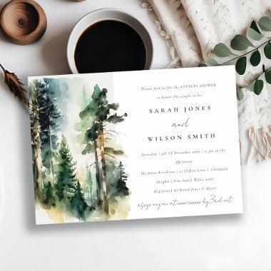 Green Watercolor Woodland Forest Couples Shower Invitations