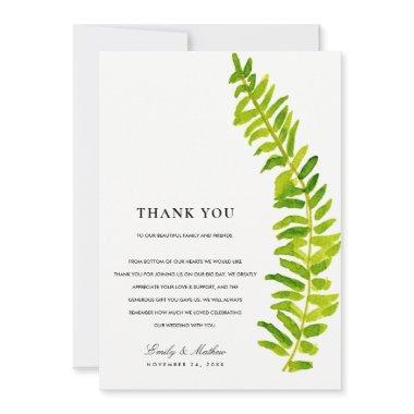 GREEN WATERCOLOUR FERN FOLIAGE THANK YOU