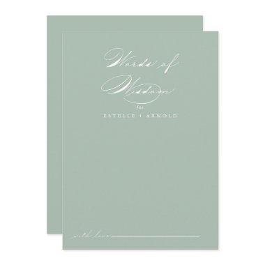 Green White Calligraphy Wedding Words of Wisdom   Advice Card