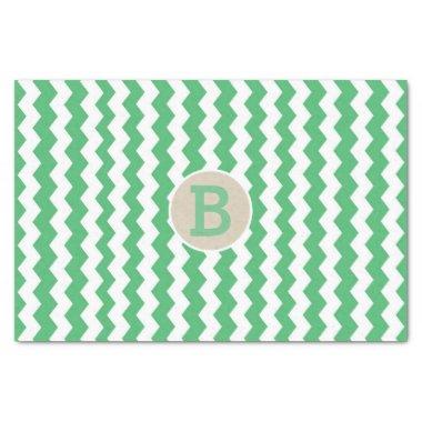Green White Chevron Pattern Monogram Initial Tissue Paper