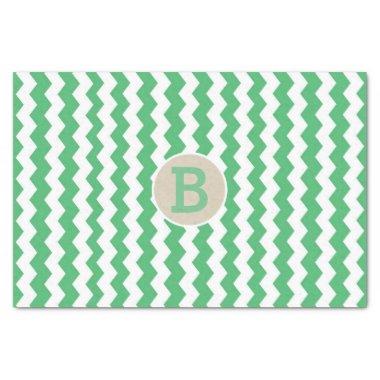 Green White Chevron Pattern Monogram Initial Tissue Paper