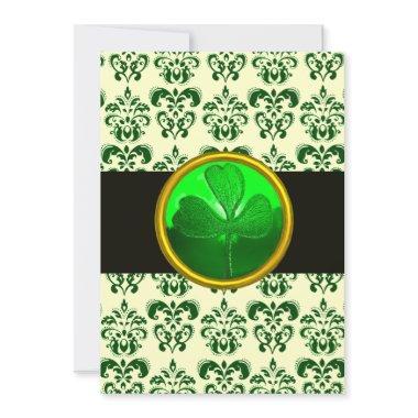 GREEN WHITE DAMASK WITH SHAMROCK Black Silver