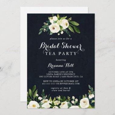 Green White Floral Blue Bridal Shower Tea Party Invitations