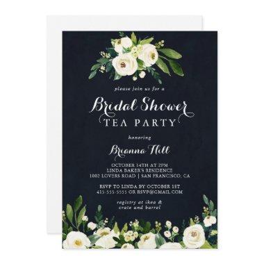 Green White Floral Blue Bridal Shower Tea Party Invitations