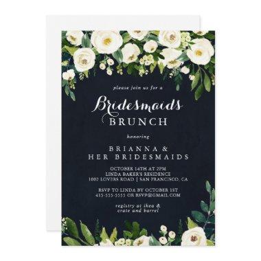 Green White Floral Blue Bridesmaids Brunch Shower Invitations