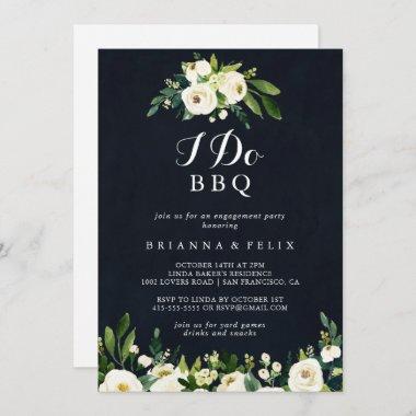 Green White Floral Blue I Do BBQ Engagement Party Invitations