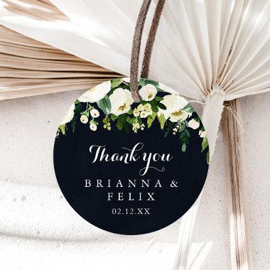 Green White Floral Blue Thank You Wedding Favor Classic Round Sticker