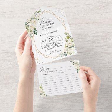 Green White Floral Geometric Bridal Shower Recipe All In One Invitations