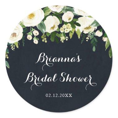 Green White Floral Royal Blue Bridal Shower Favor Classic Round Sticker