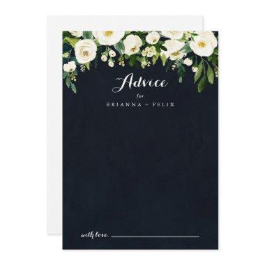 Green White Floral Royal Blue Calligraphy Wedding  Advice Card