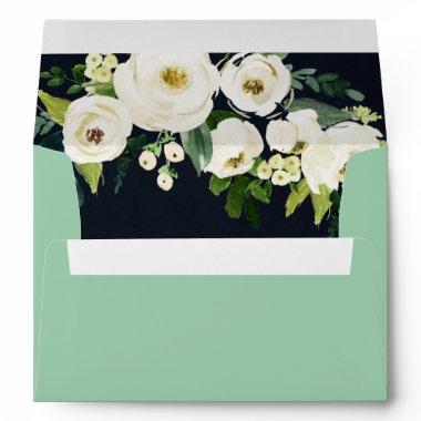 Green White Floral Royal Blue Wedding Invitations Envelope