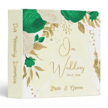 green & white flowers gold wedding photo album 3 ring binder