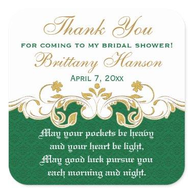 Green White Gold Shamrocks Bridal Shower Sticker