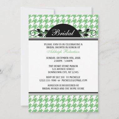 Green White Houndstooth Bridal Shower Invitations