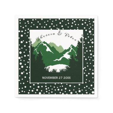 Green, white mountains and polka dots wedding napkins