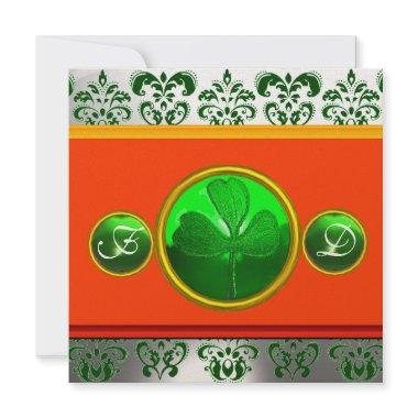 GREEN WHITE ORANGE DAMASK ,SHAMROCK MONOGRAM