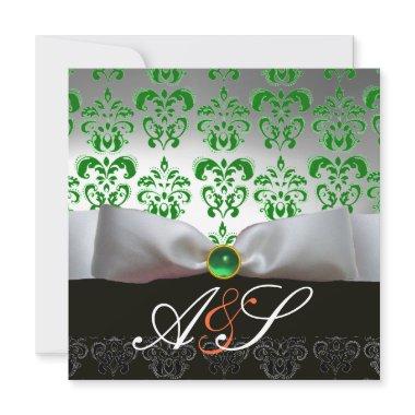 GREEN WHITE RIBBON & BLACK DAMASK MONOGRAM Gold