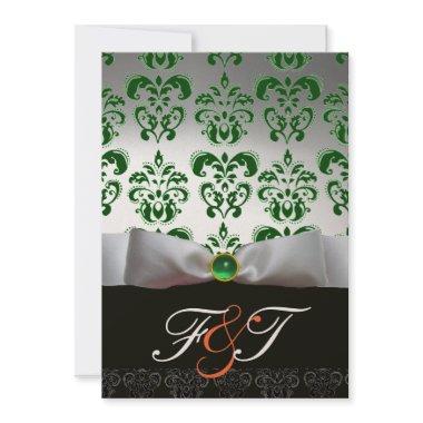 GREEN WHITE RIBBON & BLACK DAMASK MONOGRAM Orange Invitations