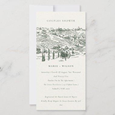Green Winery Mountain Sketch Couples Shower Invite
