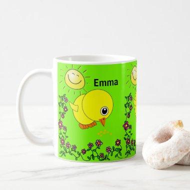 Green Yellow Chicks Floral Mug